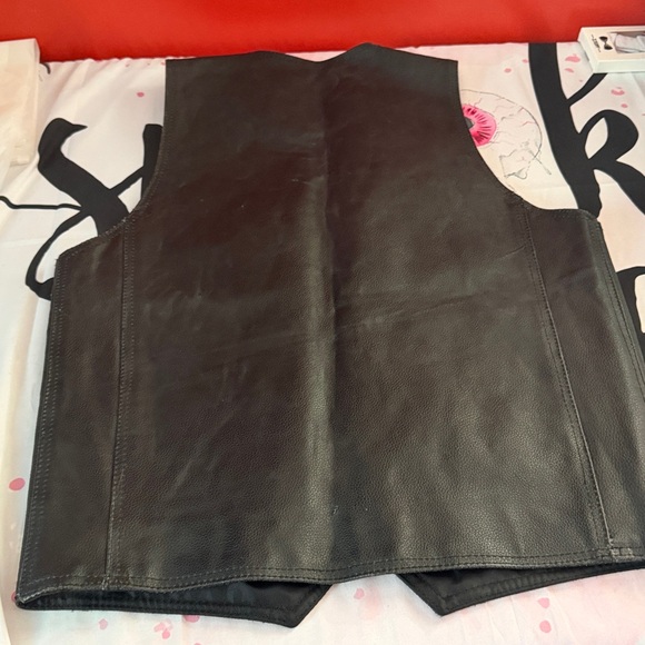 Men's Black Leather Biker Vest sz 42 Dream Apparel - Picture 6 of 8
